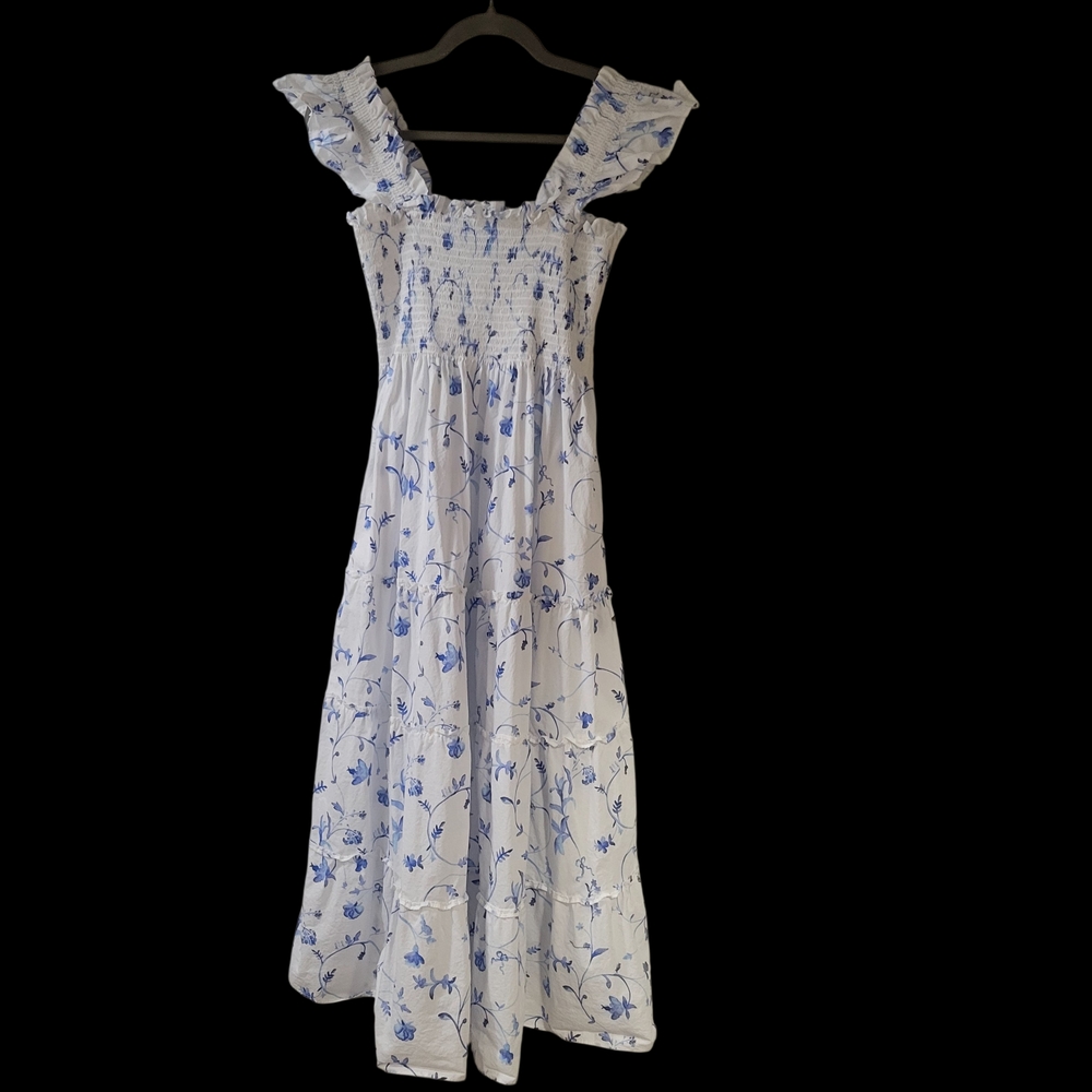 Hill House Home Floral Blue and White Midi Women's Nap Dress S